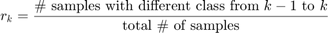 $$r_k=\frac{\textrm{\# samples with different class from }k-1\textrm{ to }k}{\textrm{total \# of samples}}$$