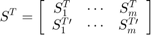 $$S^T=\left[\begin{array}{ccc}S_1^T&\cdots&S_{m}^T\\S_1^{T\prime}&\cdots&S_{m}^{T\prime}\end{array}\right]$$