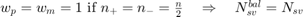 $w_p=w_m=1\textrm{ if }n_+=n_-=\frac{n}{2}\quad\Rightarrow\quad N_{sv}^{bal}=N_{sv}$